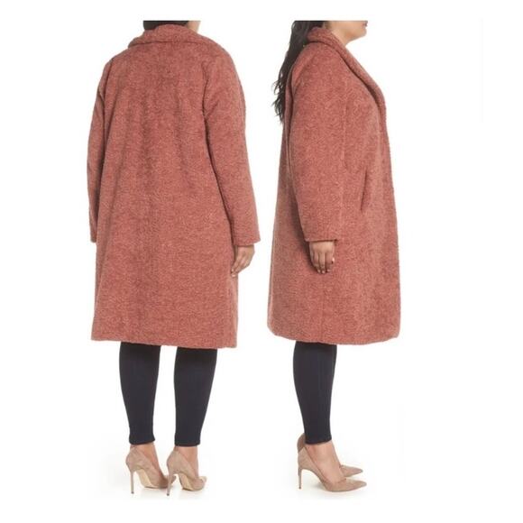 Halogen Boucle Coat Womens M Rust Pink Shawl Collar Longline Jacket Fall Winter - Picture 10 of 11